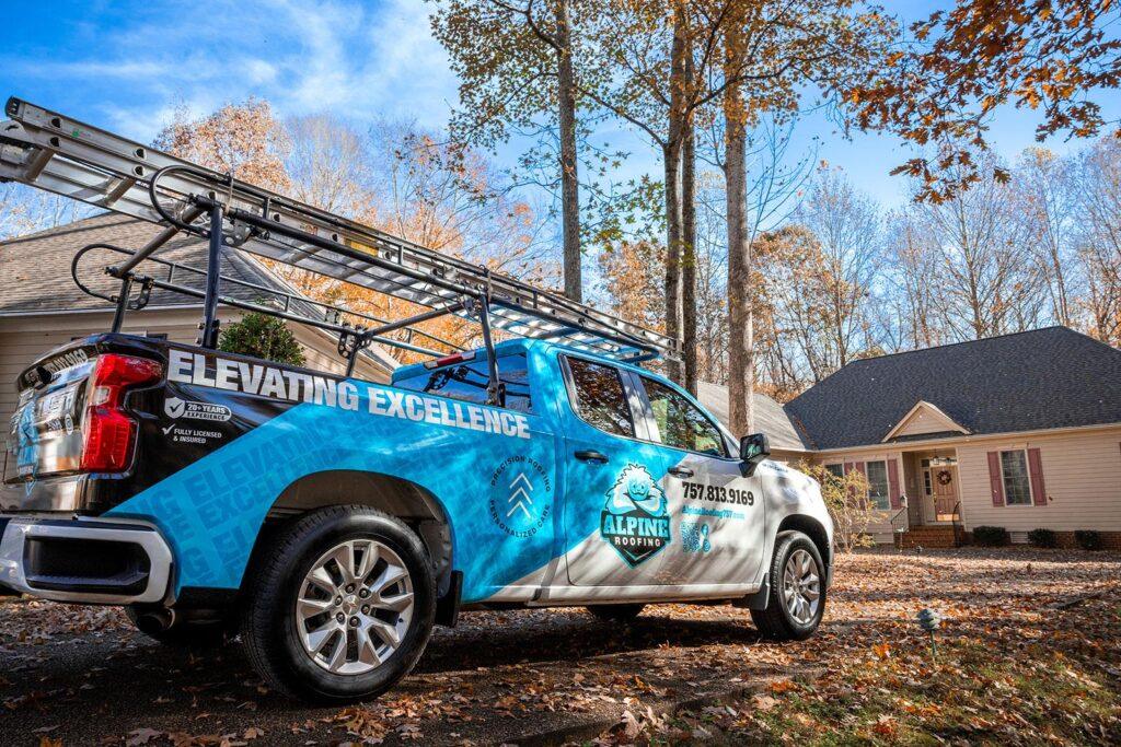 Alpine Roofing truck ready to complete roofing services